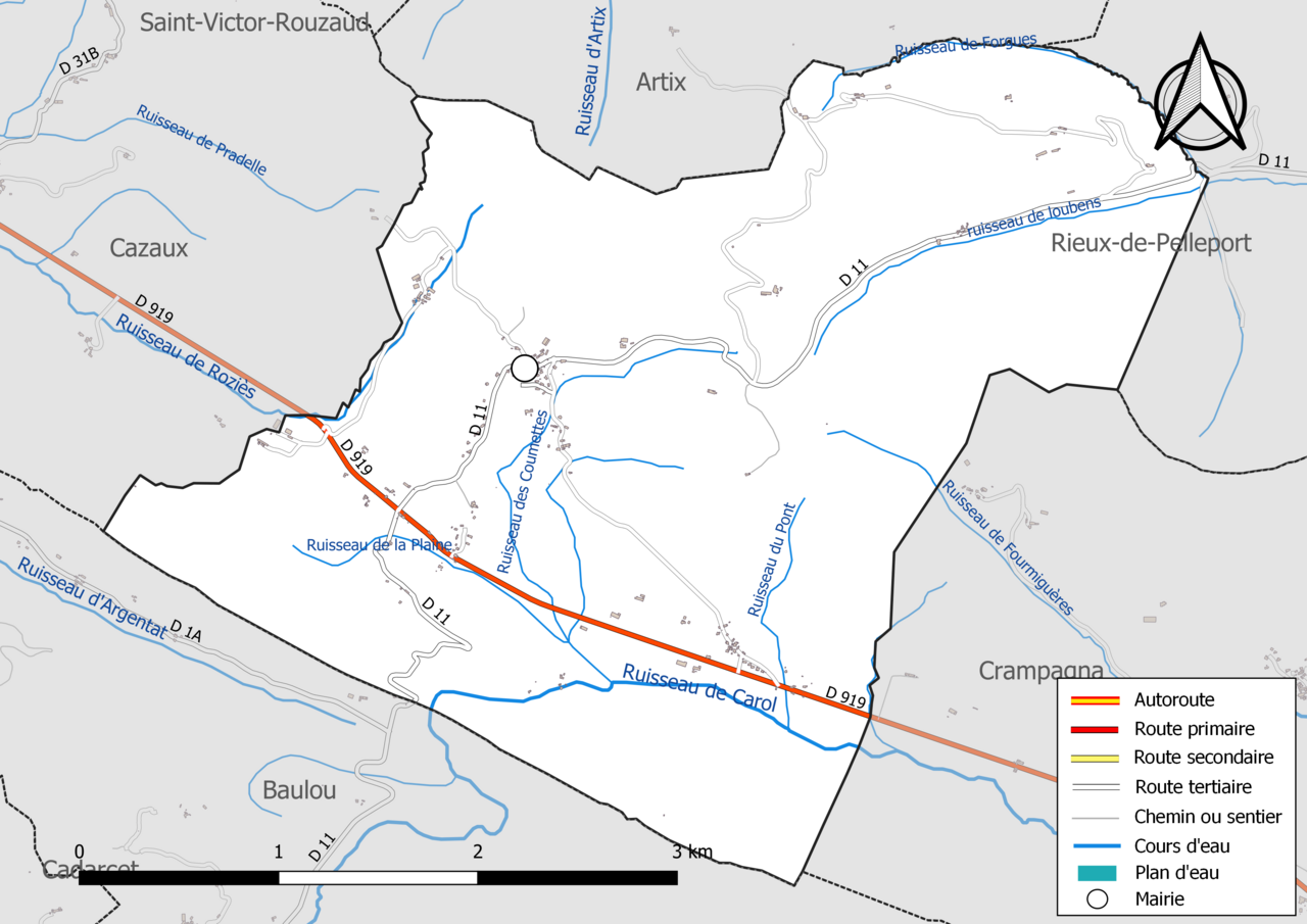 Réseaux hydrographique et routier de Loubens.